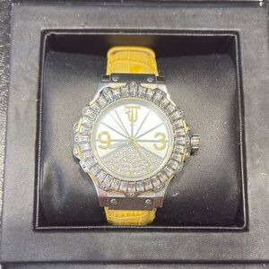 Yellow Leather Strap Silver Watch